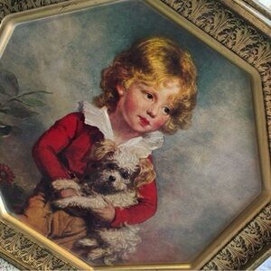 Original Vintage Decor Boy Girl Dog Art Print Cookie Cake Tin Candy Container